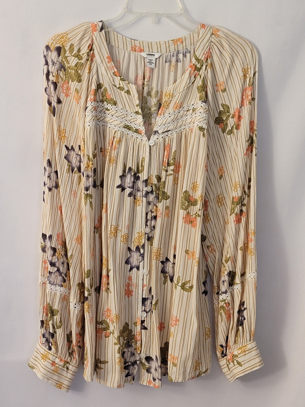 Sonoma Cream Floral Button-Front Blouse Size 2X